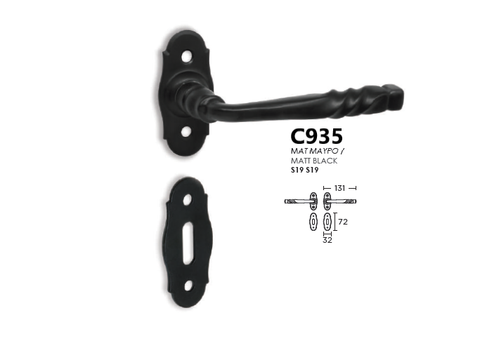 Conset Πόμολο Μεσόπορτας Ροζέτα C935 S19/S19 Μαύρο Ματ (Ζεύγος)