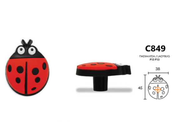 Conset Πόμολο Επίπλου C849-P13 Ladybug Κόκκινο (1Τμχ) Kids Safe